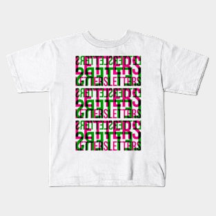 Letters Typography Stack (Magenta Green Black) Kids T-Shirt